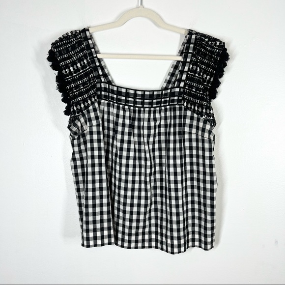 J. Crew Tops - J CREW Gingham Pom Sleeve Cheque Print Blouse Top Plus Size 14